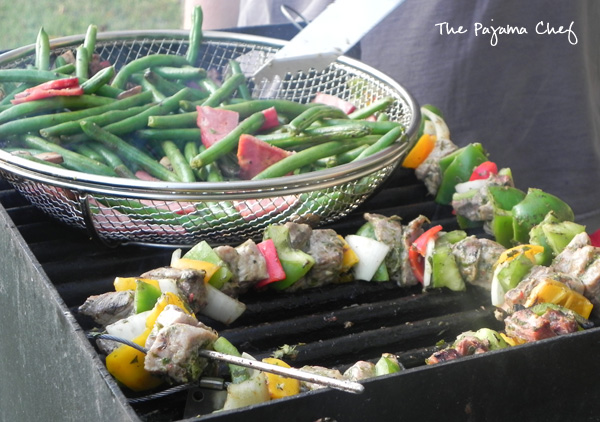 Grilled Green Beans, Mushrooms, and Duck Bacon | thepajamachef.com #10DaysofTailgate
