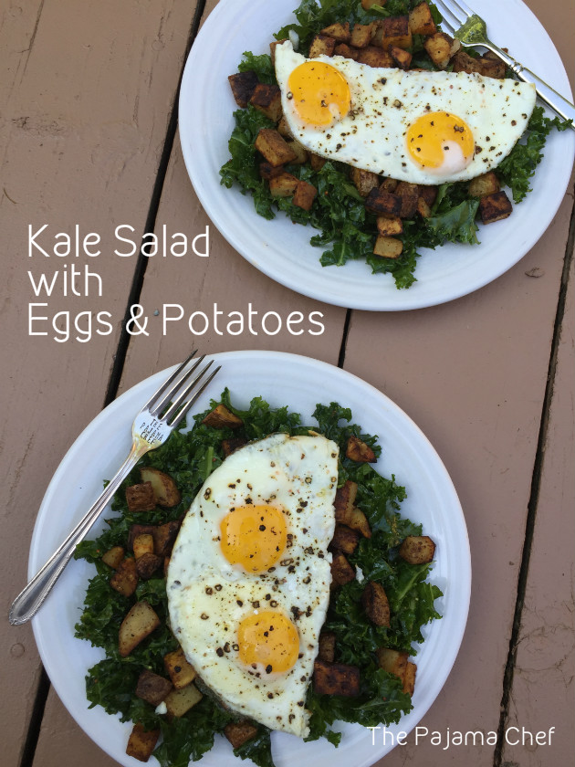 This kale salad is truly awesome. I mean, adding fried eggs and fried potatoes to kale makes it awesome, even if it sounds a little weird at first. You need to try this!